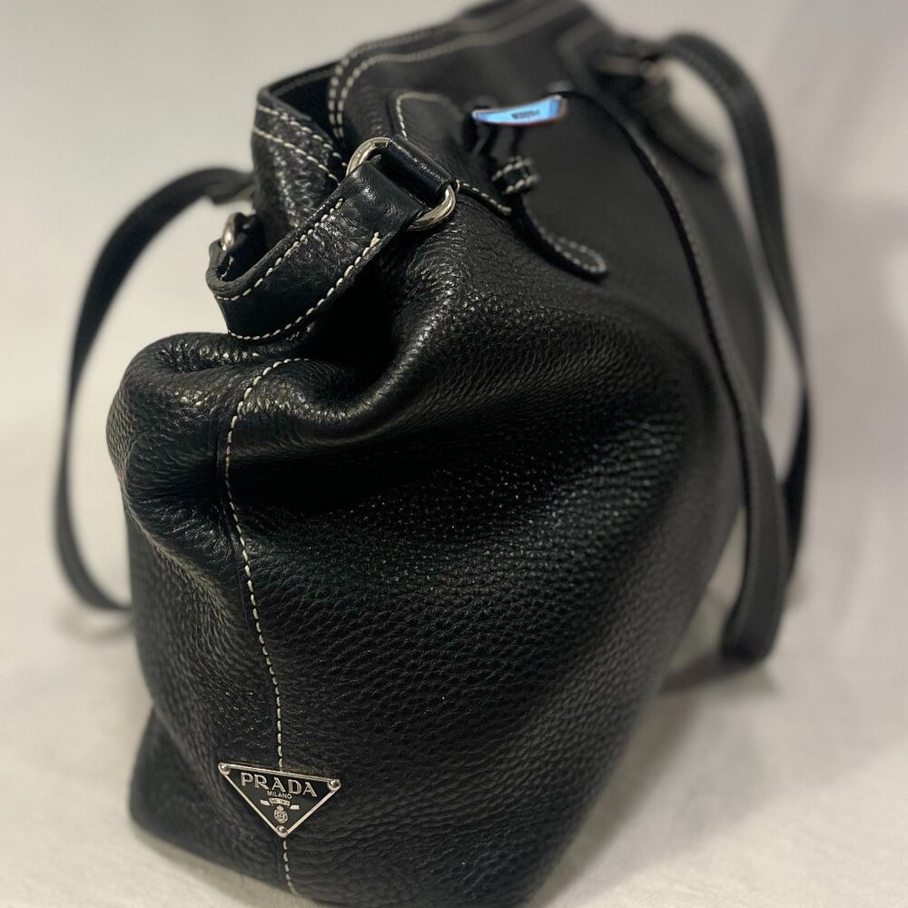 Authentic Prada Black Pebbled Leather Tote Bag